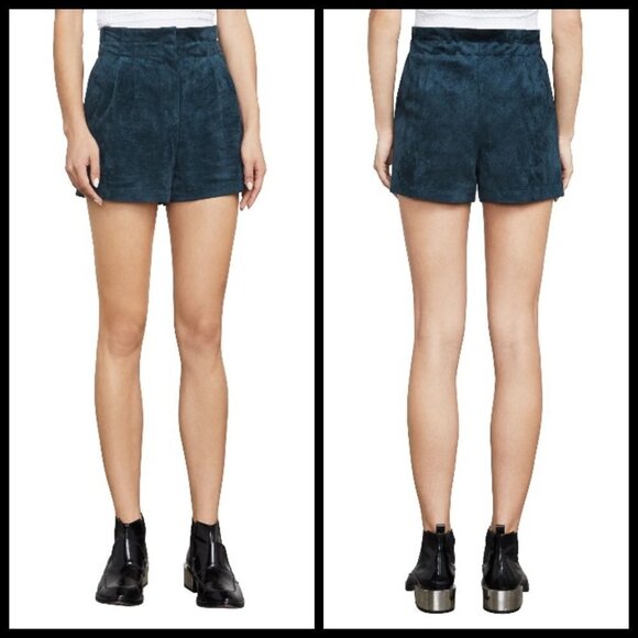 💕BCBGMAXAZRIA💕 Symon Faux Suede Shorts ~ Teal - Picture 2 of 14